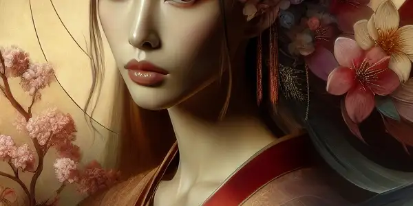 A captivating portrait of a female figure inspired by Zhou Huimin, blending innocence and sensuality in a dreamy, ethereal setting.