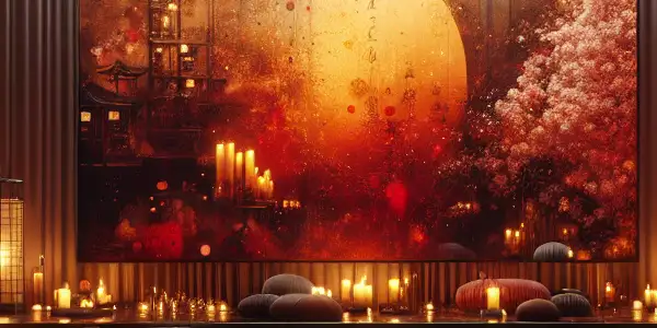 A luxurious, softly lit room with elegant furnishings and abstract visuals, evoking intimacy and sophistication in adult entertainment.